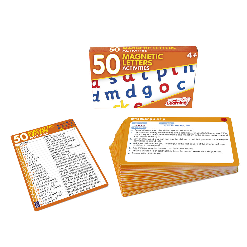 Junior Learning 50 Magnetic Letters Activities  box and cards