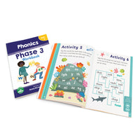Junior Learning BB120 Phase 3 Phonics Workbook cover and spread