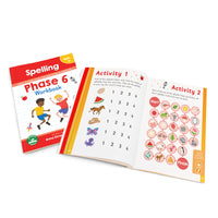 Junior Learning BB920 Phase 6 Spelling Workbook - 12 Pack cover and spread
