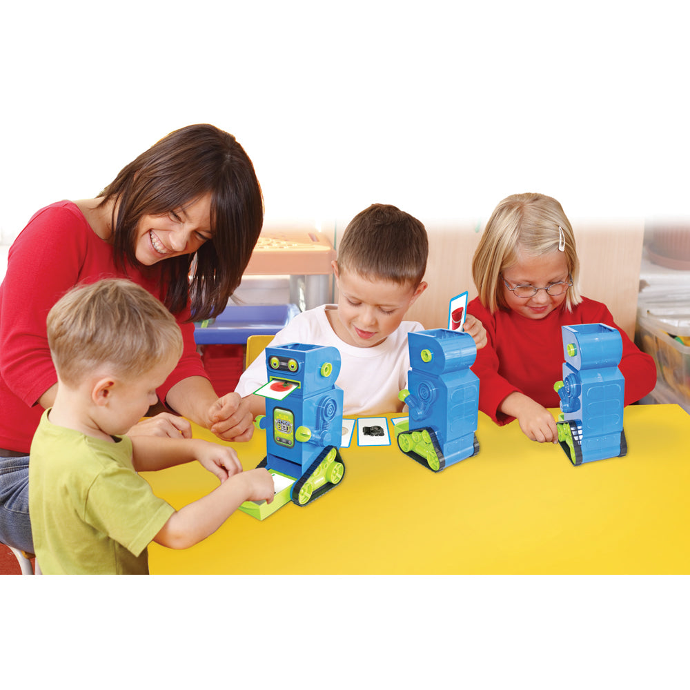 teacher and kids playing with Junior Learning JL973 Flashbot 6-Pack 