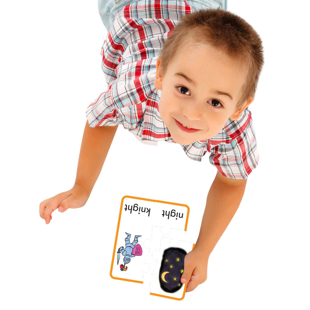 boy playing with Junior Learning JL243 Homonym Puzzles 