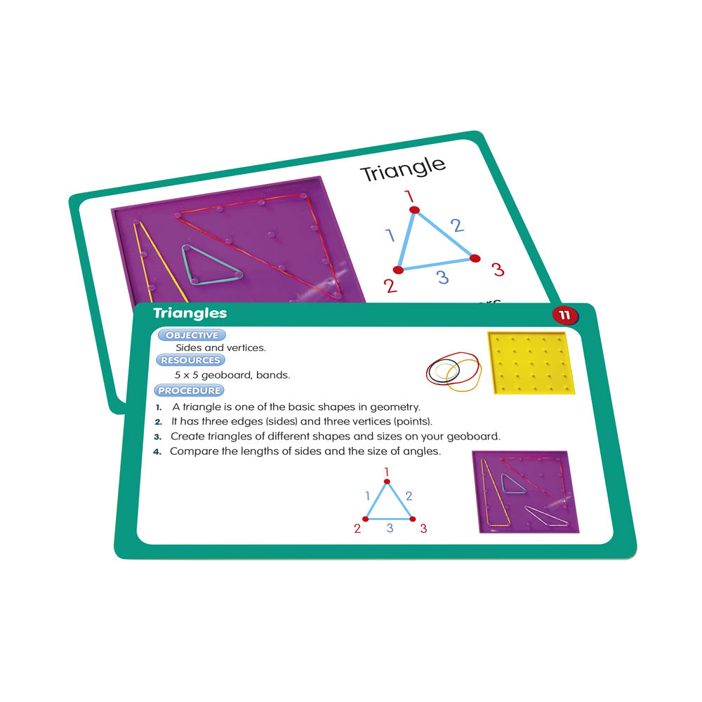 Junior Learning JL342 50 Geoboard Activities front and back cards close up