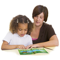 Mom teaching daughter how to read with Junior Learning JL380 Letters and Sounds Phase 1 Set 1 Fiction