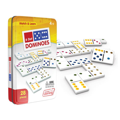 Junior Learning JL484 6 Dot Dominoes tin and pieces