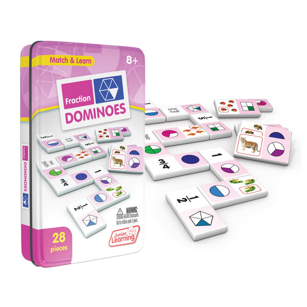 Junior Learning JL485 Match and Learn Fraction Dominoes tin and pieces