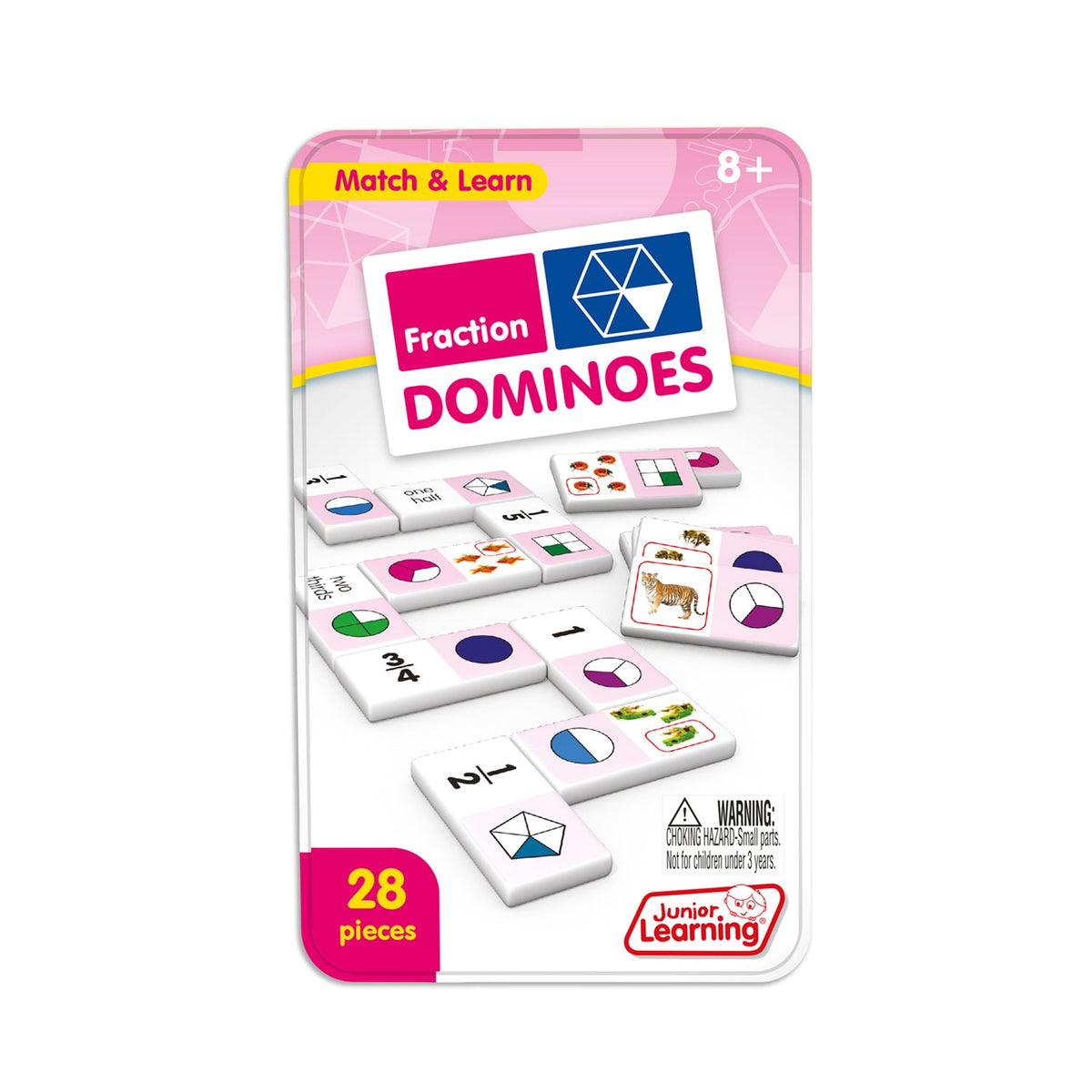 Junior Learning JL485 Match and Learn Fraction Dominoes tin faced front