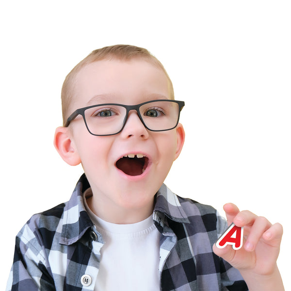 Boy holding a piece of Junior Learning JL660 Alphabet Box