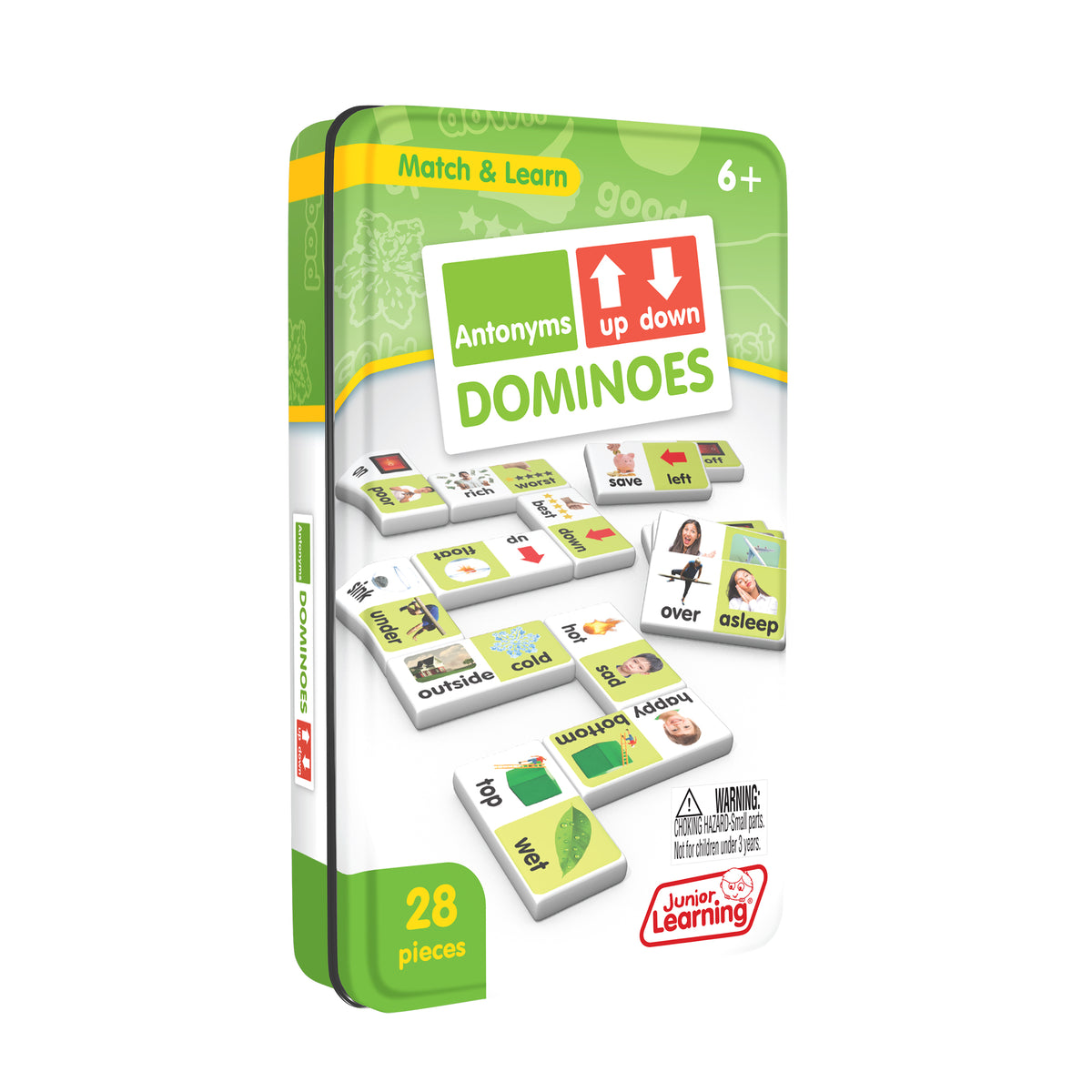 Junior Learning JL666 Match and Learn Antonyms Dominoes tin faced right