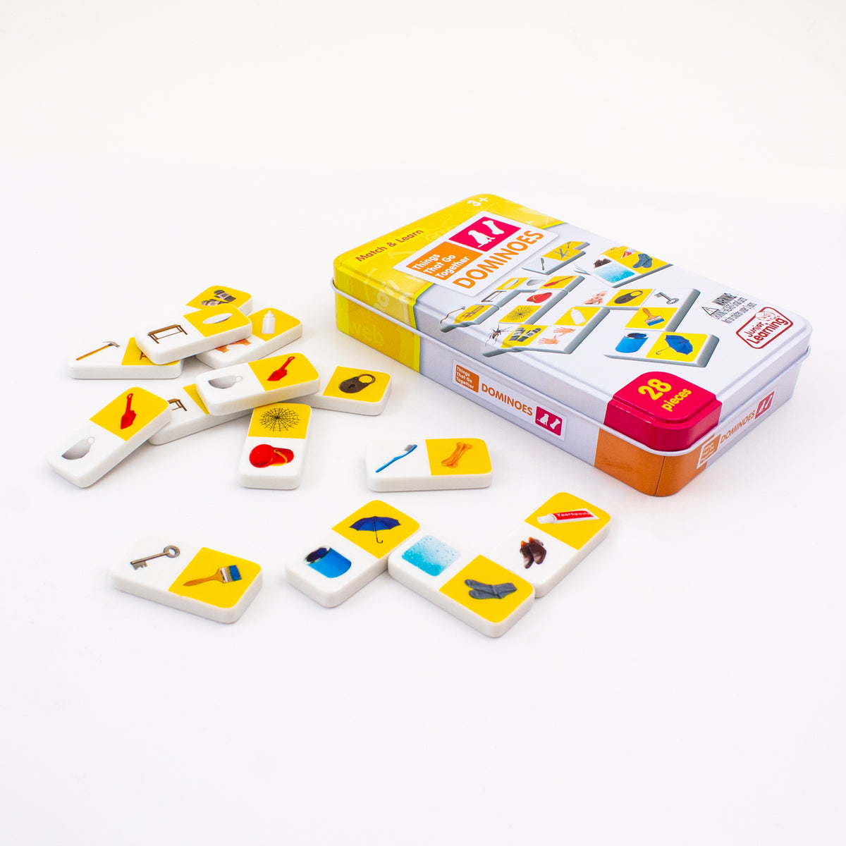 Junior Learning JL672 Things That Go Together Dominoes tin and pieces flat